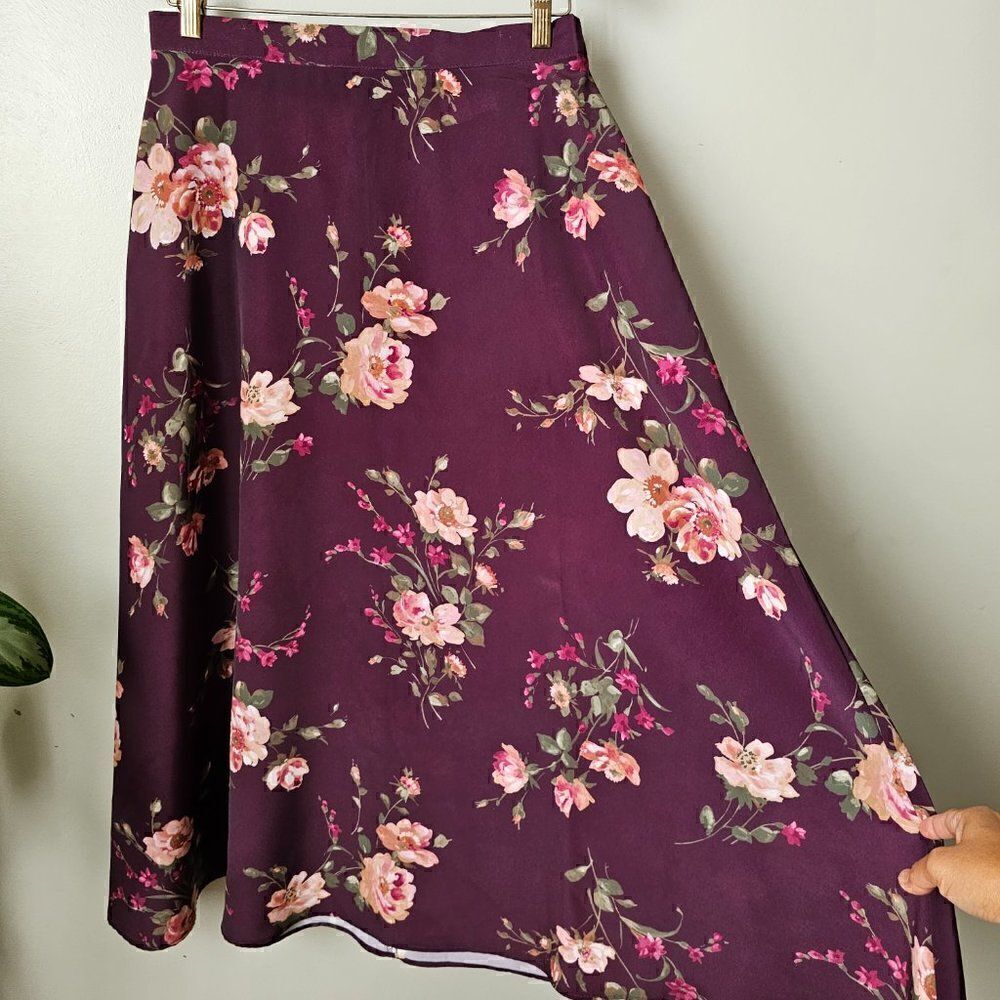 EUC LIKE NEW BEDFORD FAIR LIFESTYLES PURPLE FLORAL FULL MAXI SKIRT SIZE 14 / M/L